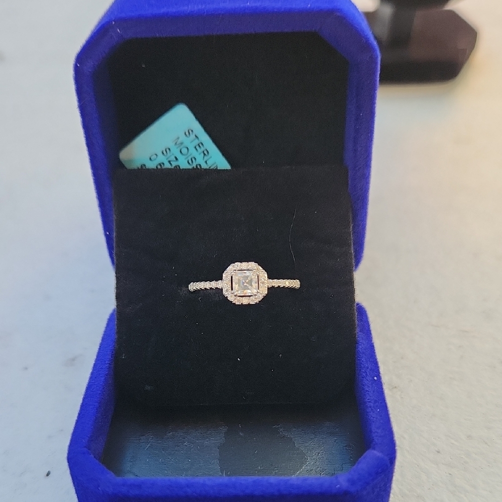 Elegant Sterling Silver Halo Ring with Clear Moissanite Stone